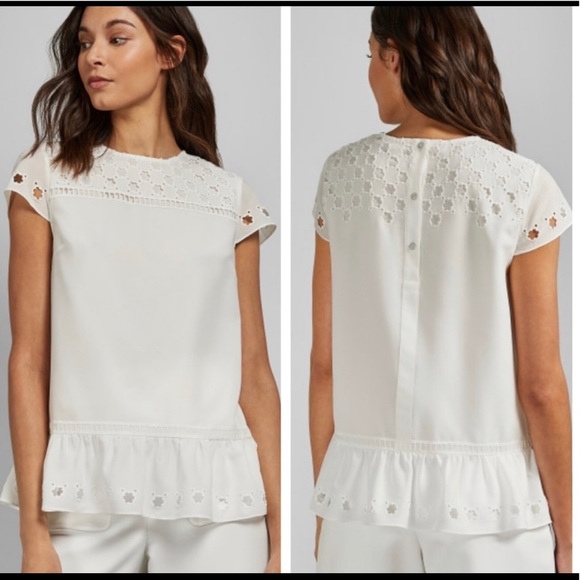 NWT Ted Baker | Fellie Broderie Pleated Frill Eyelet Blouse XS 0-2 - Picture 4 of 16